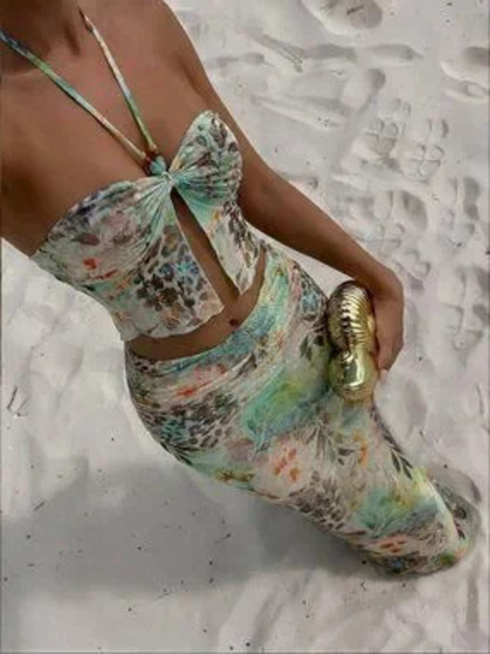 ZARA Multicolor Boho Women's Floral Leopard Print Semi-Sheer 3-Piece Set